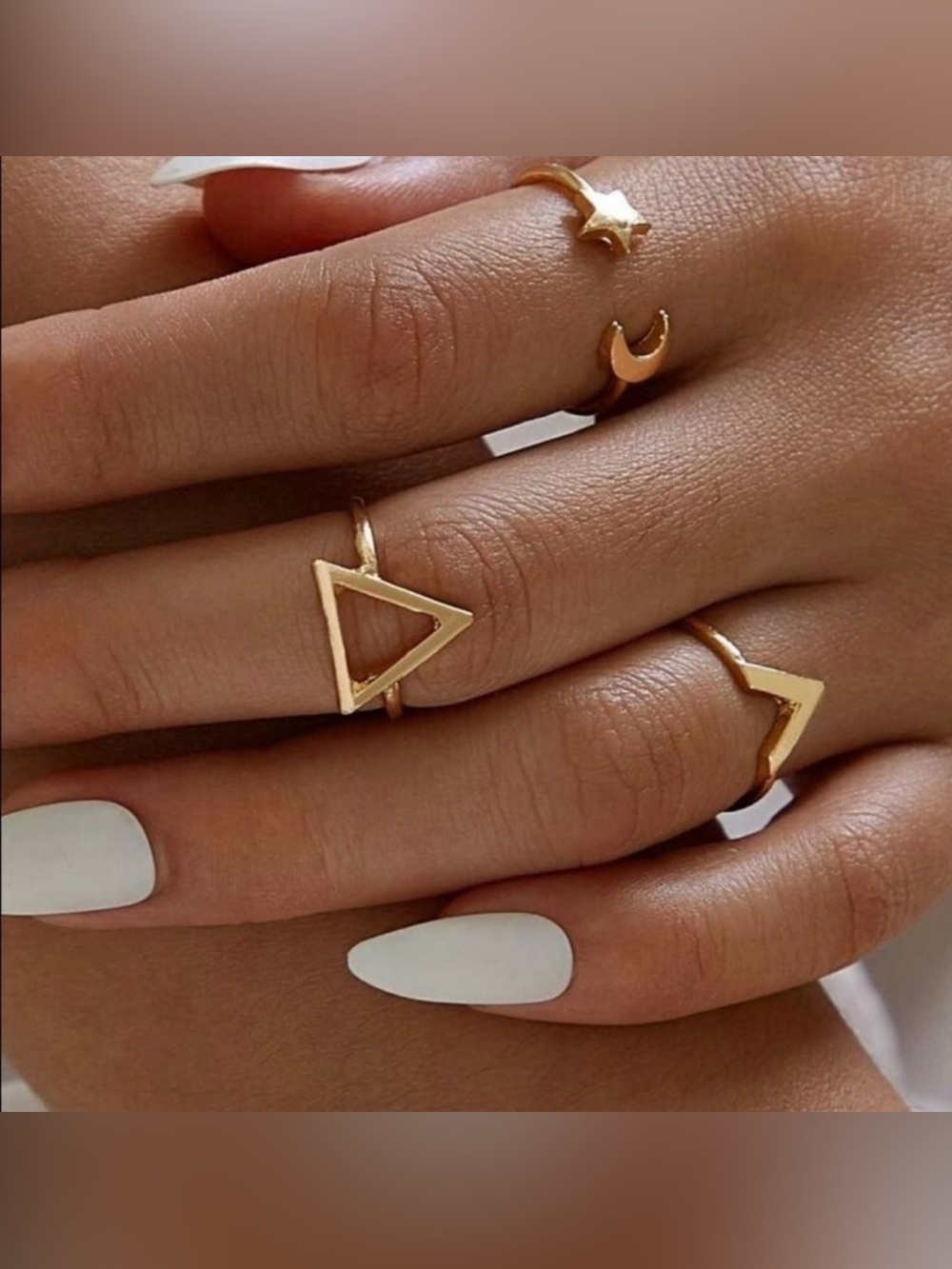 Gold Sun & Moon Geometric Ring Set (3pc)